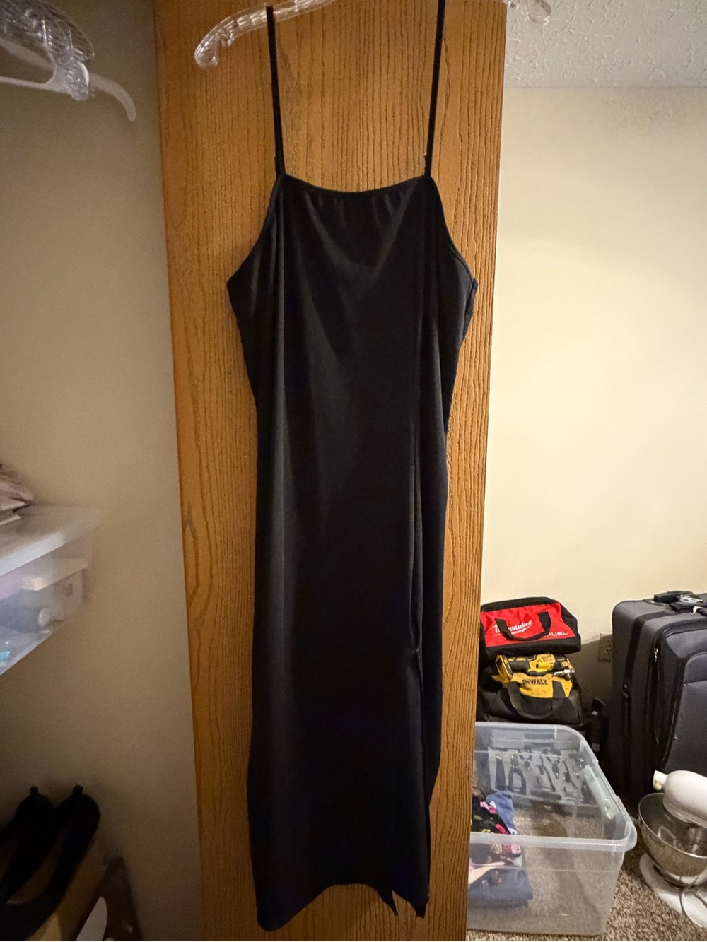 Black Ribbed Bodycon Dress with Spaghetti Straps